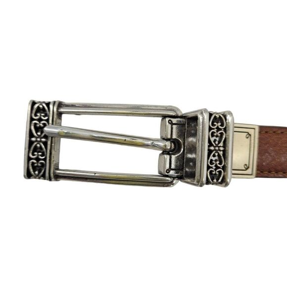 80\'s Brighton Belt Leather Reversible Skinny Brown‎ Embossed Silver Heart XS/S main image 8